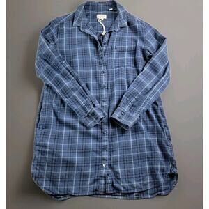 Jack Wills Women's Flannel Plaid Long Shirt Size 8 Blue Long Sleeve Pockets UK